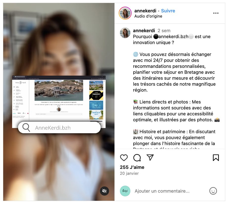 Capture d'écran du compte instagram d'Anne Kerdi illustrant sa nouvelle plateforme